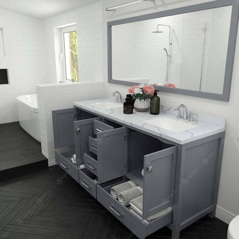 Modern Fittings Caroline Avenue 72" Double Bath Vanity with Calacatta Quartz Top and Square Sinks