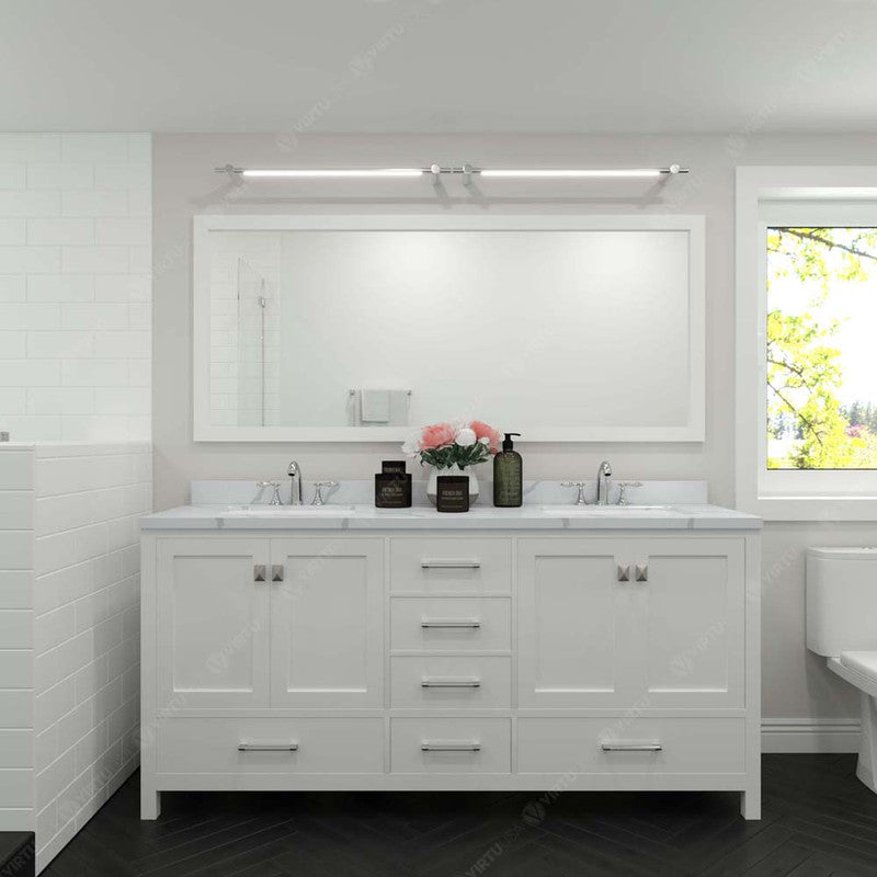 Modern Fittings Caroline Avenue 72" Double Bath Vanity with Calacatta Quartz Top and Square Sinks Faucets