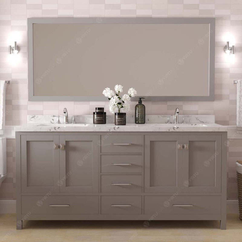 Modern Fittings Caroline Avenue 72" Double Bath Vanity with Cultured Marble Quartz Top and Round Sinks Faucets 