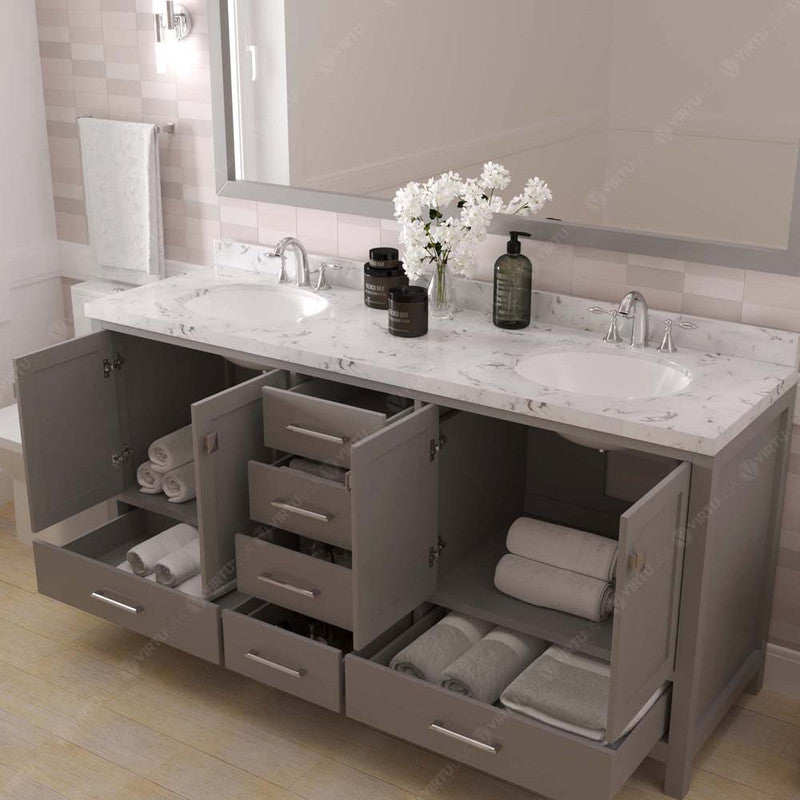 Modern Fittings Caroline Avenue 72" Double Bath Vanity with Cultured Marble Quartz Top and Round Sinks