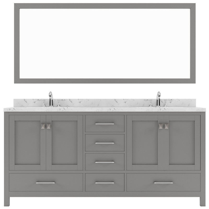 Modern Fittings Caroline Avenue 72" Double Bath Vanity with Cultured Marble Quartz Top and Round Sinks Faucets 