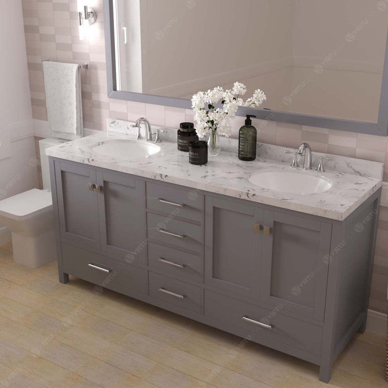 Modern Fittings Caroline Avenue 72" Double Bath Vanity with Cultured Marble Quartz Top and Round Sinks