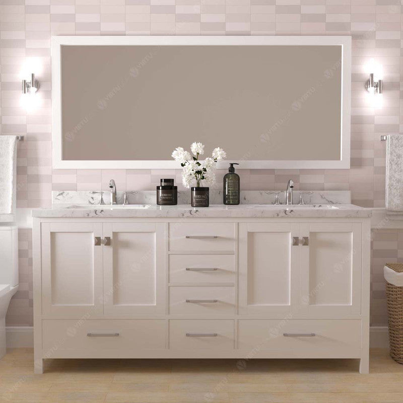 Modern Fittings Caroline Avenue 72" Double Bath Vanity with Cultured Marble Quartz Top and Round Sinks Faucets 