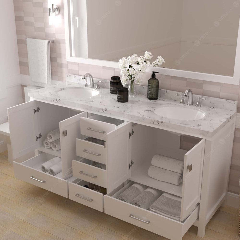 Modern Fittings Caroline Avenue 72" Double Bath Vanity with Cultured Marble Quartz Top and Round Sinks Faucets 