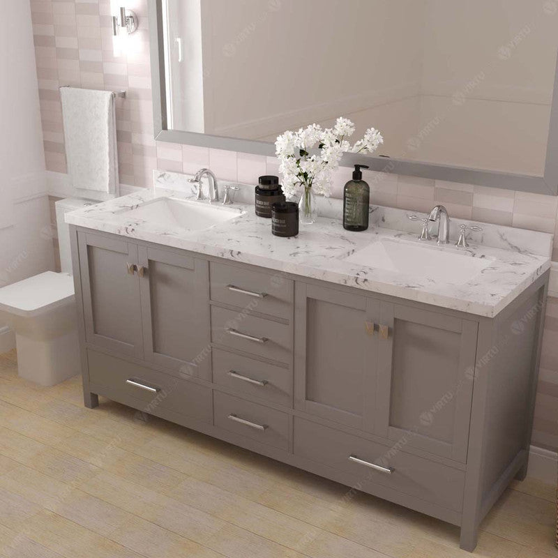 Modern Fittings Caroline Avenue 72" Double Bath Vanity with Cultured Marble Quartz Top and Square Sinks