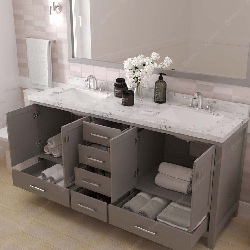 Modern Fittings Caroline Avenue 72" Double Bath Vanity with Cultured Marble Quartz Top and Square Sinks Faucets