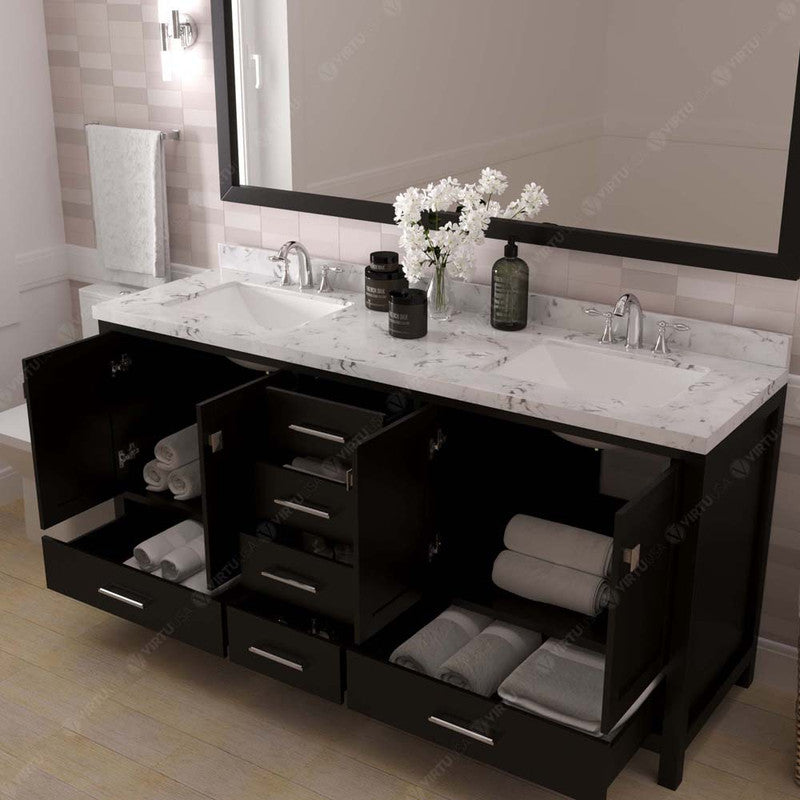 Modern Fittings Caroline Avenue 72" Double Bath Vanity with Cultured Marble Quartz Top and Square Sinks Faucets