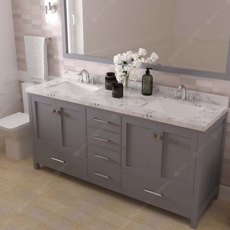 Modern Fittings Caroline Avenue 72" Double Bath Vanity with Cultured Marble Quartz Top and Square Sinks