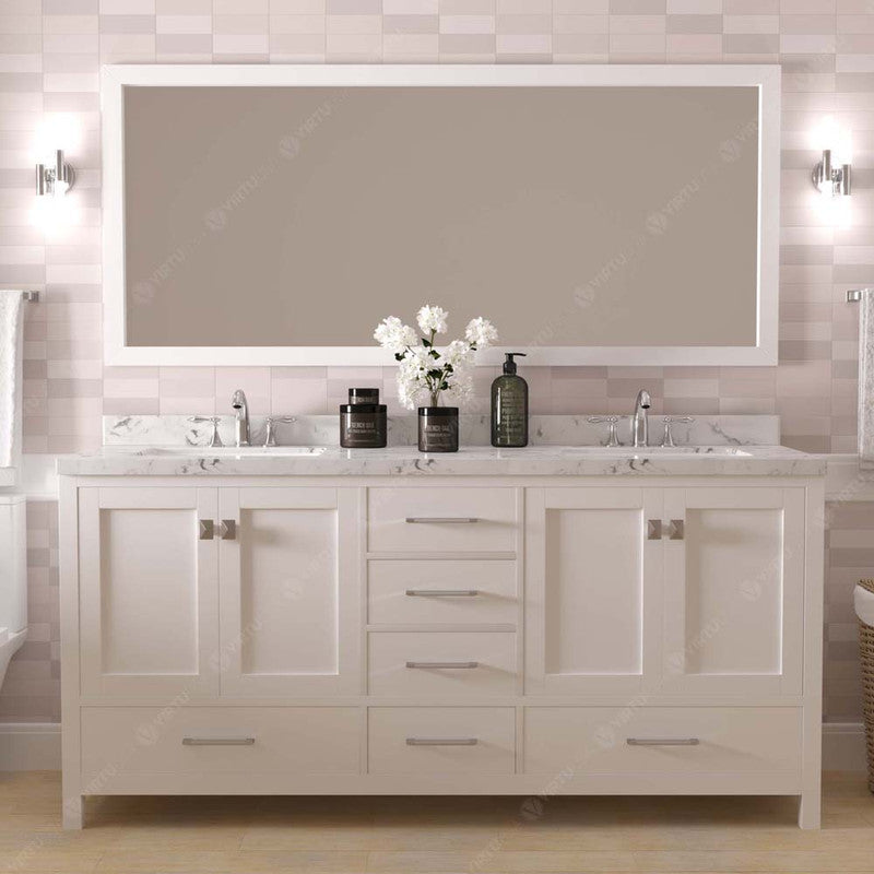 Modern Fittings Caroline Avenue 72" Double Bath Vanity with Cultured Marble Quartz Top and Square Sinks Faucets