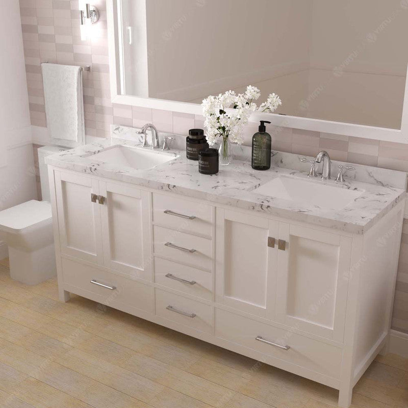 Modern Fittings Caroline Avenue 72" Double Bath Vanity with Cultured Marble Quartz Top and Square Sinks