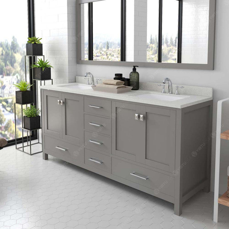 Modern Fittings Caroline Avenue 72" Double Bath Vanity with Quartz Top and Square Sinks