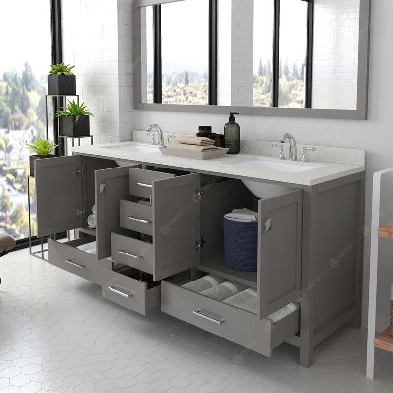 Modern Fittings Caroline Avenue 72" Double Bath Vanity with Quartz Top and Square Sinks Faucets