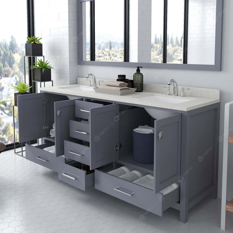 Modern Fittings Caroline Avenue 72" Double Bath Vanity with Quartz Top and Square Sinks