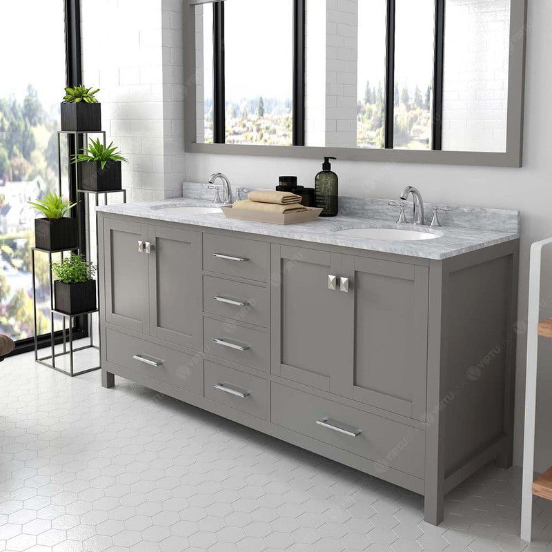 Modern Fittings Caroline Avenue 72" Double Bath Vanity with Marble Top and Round Sinks