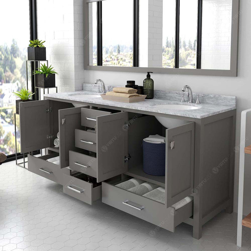 Modern Fittings Caroline Avenue 72" Double Bath Vanity with Marble Top and Round Sinks Faucets