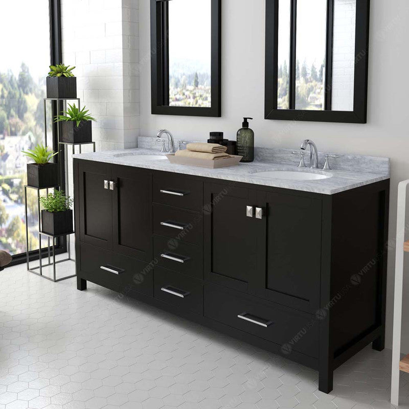 Modern Fittings Caroline Avenue 72" Double Bath Vanity with Marble Top and Round Sinks Faucets