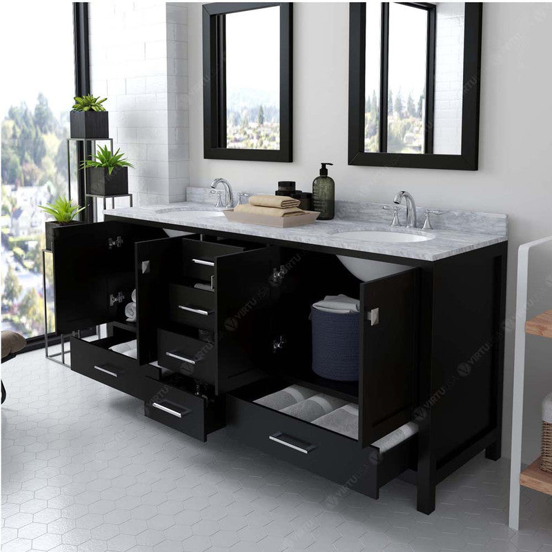 Modern Fittings Caroline Avenue 72" Double Bath Vanity with Marble Top and Round Sinks Faucets