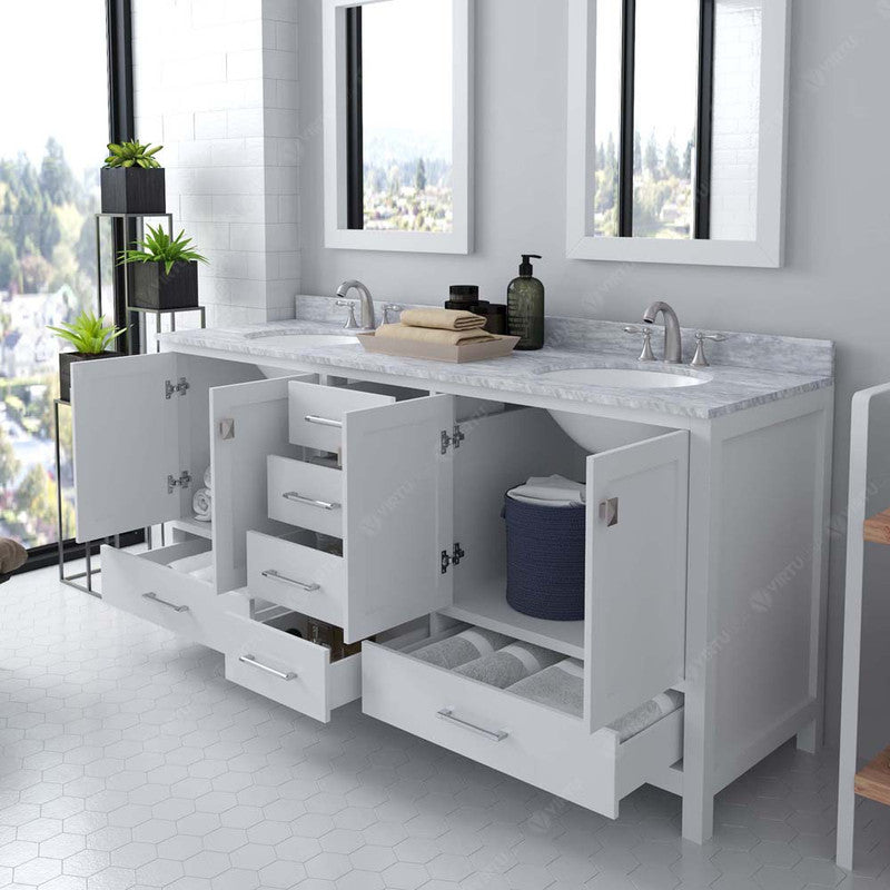 Modern Fittings Caroline Avenue 72" Double Bath Vanity with Marble Top and Round Sinks Faucets