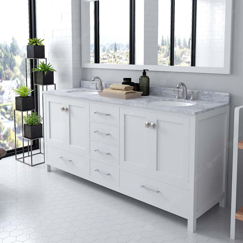 Modern Fittings Caroline Avenue 72" Double Bath Vanity with Marble Top and Round Sinks Faucets