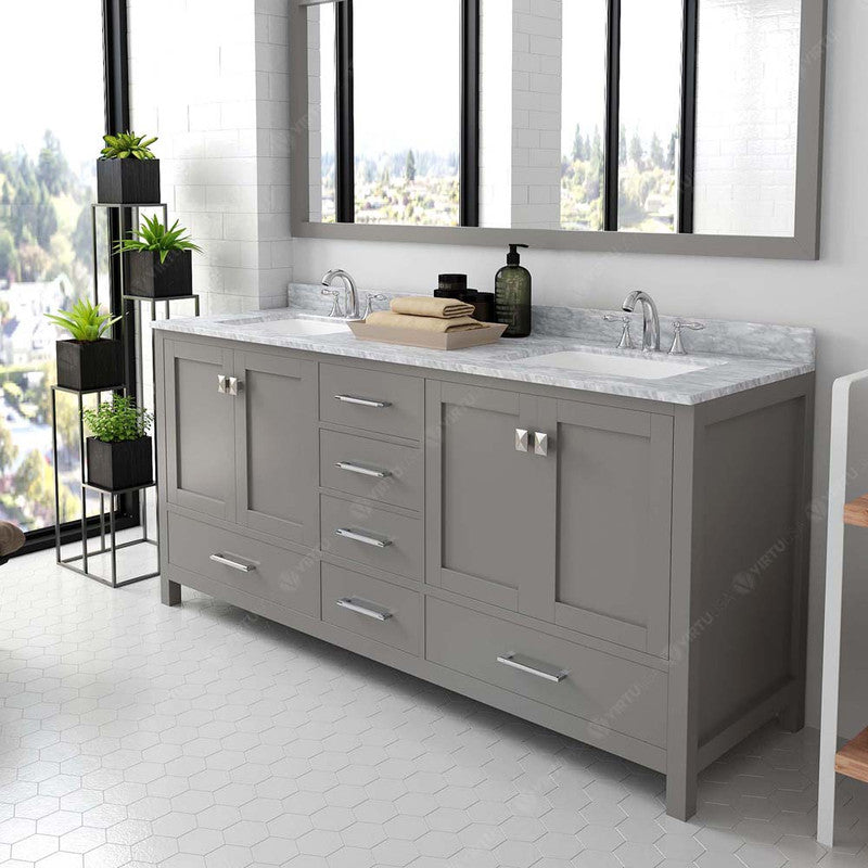 Modern Fittings Caroline Avenue 72" Double Bath Vanity with Marble Top and Square Sinks