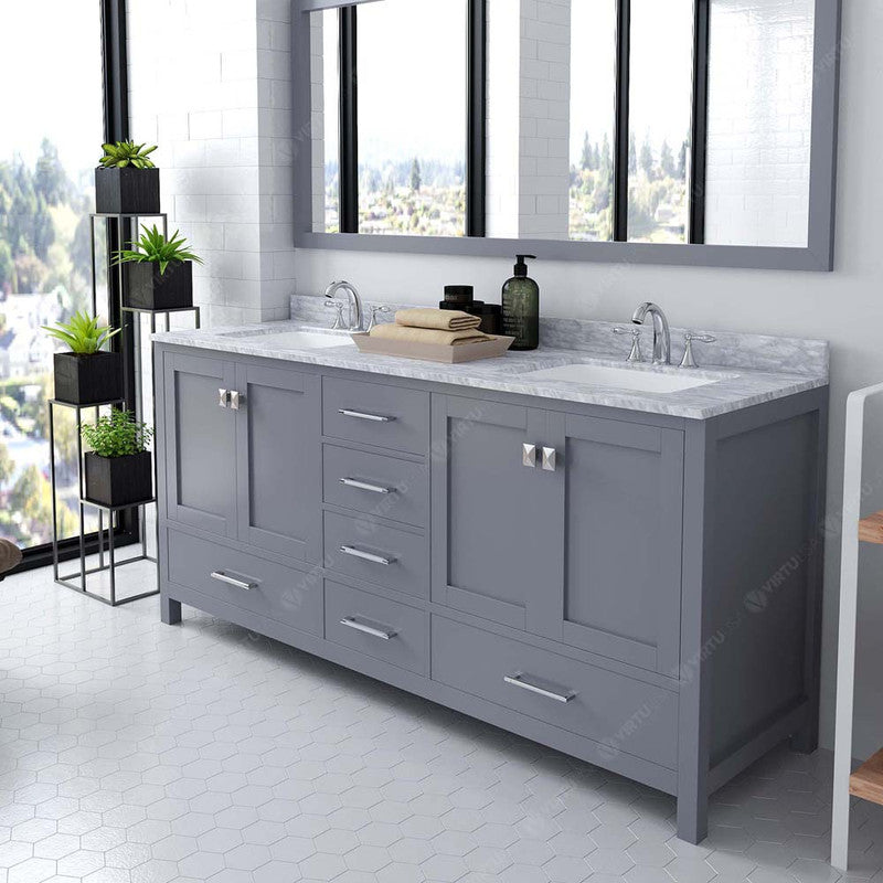 Modern Fittings Caroline Avenue 72" Double Bath Vanity with Marble Top and Square Sinks