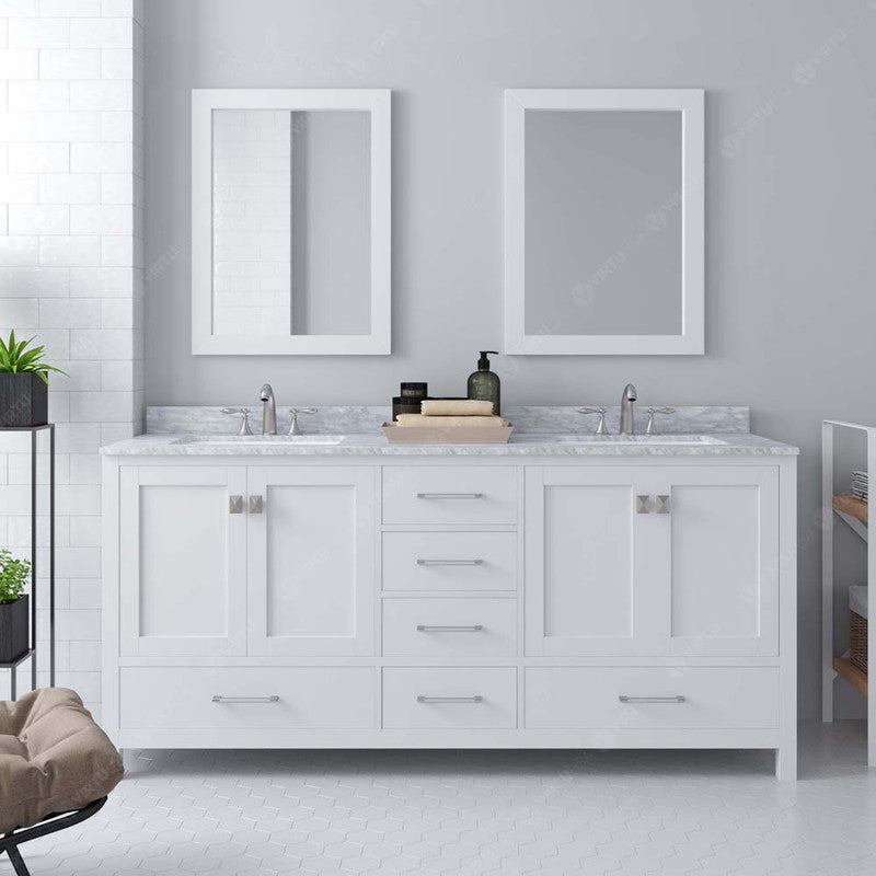 Modern Fittings Caroline Avenue 72" Double Bath Vanity with Marble Top and Square Sinks Faucets