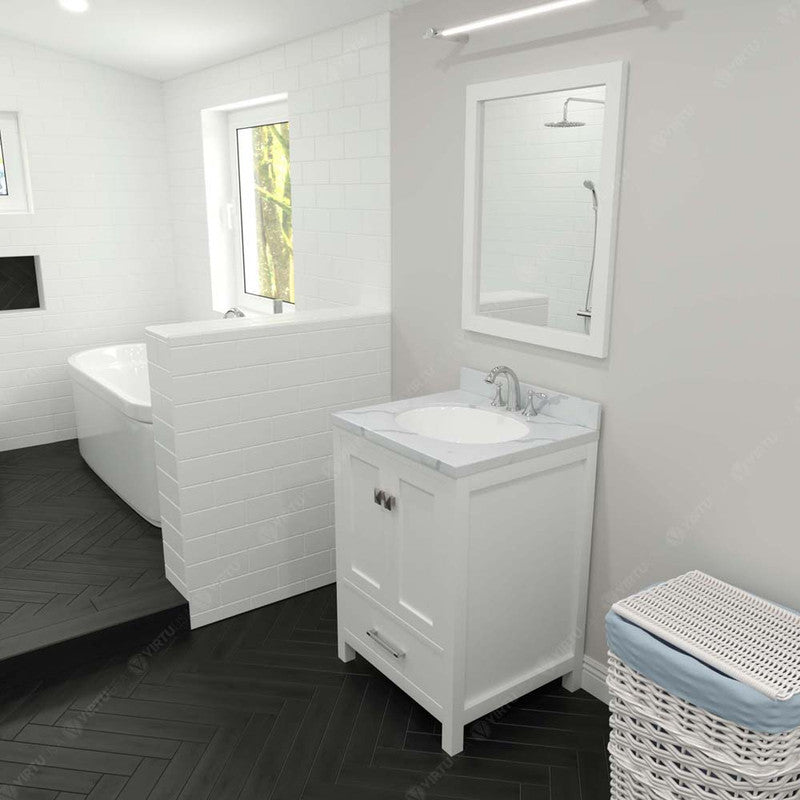 Modern Fittings Caroline Avenue 24" Single Bath Vanity with Calacatta Quartz Top and Round Sink Faucet