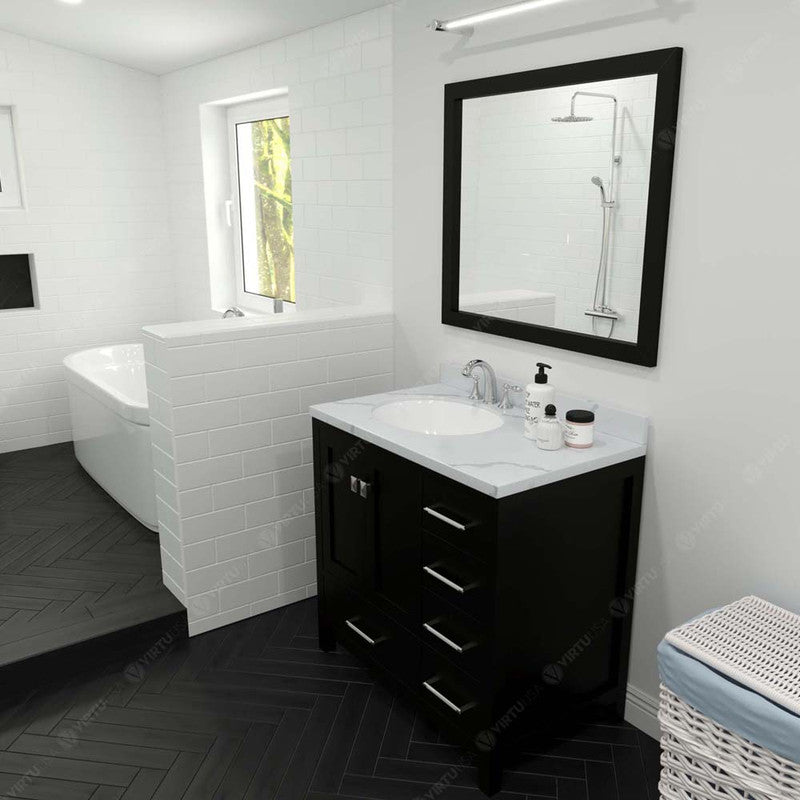 Modern Fittings Caroline Avenue 36" Single Bath Vanity with Calacatta Quartz Top and Round Sink Faucet 