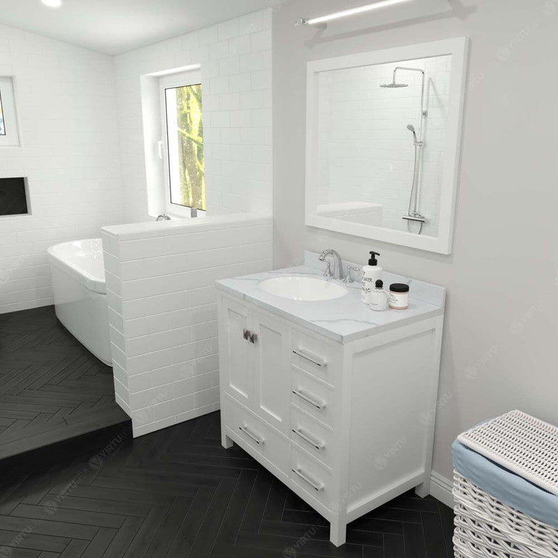 Modern Fittings Caroline Avenue 36" Single Bath Vanity with Calacatta Quartz Top and Round Sink Faucet 