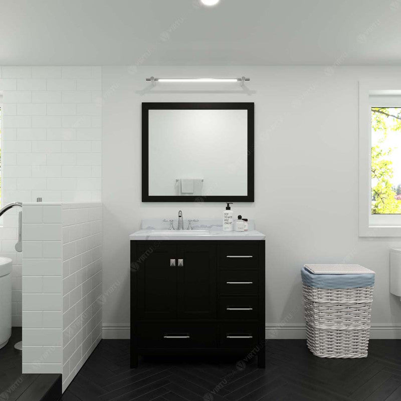 Modern Fittings Caroline Avenue 36" Single Bath Vanity with Calacatta Quartz Top and Square Sink Faucet