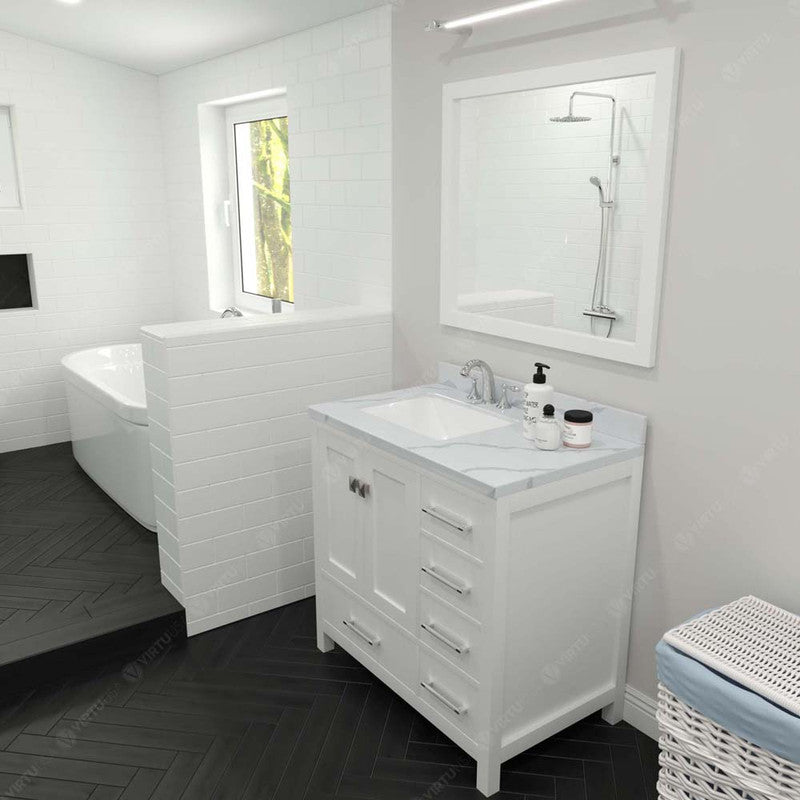 Modern Fittings Caroline Avenue 36" Single Bath Vanity with Calacatta Quartz Top and Square Sink 