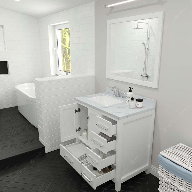 Modern Fittings Caroline Avenue 36" Single Bath Vanity with Calacatta Quartz Top and Square Sink 