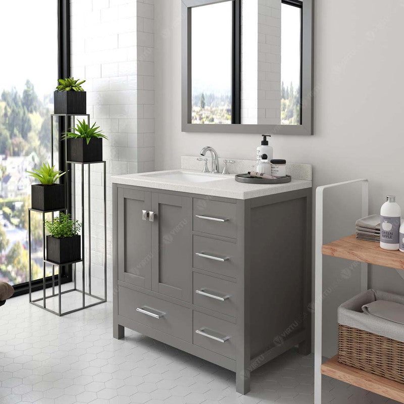 Modern Fittings Caroline Avenue 36" Single Bath Vanity with Quartz Top and Square Sink Faucet