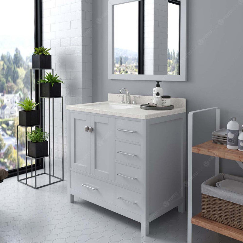 Modern Fittings Caroline Avenue 36" Single Bath Vanity with Quartz Top and Square Sink Faucet