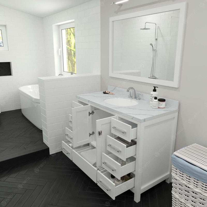 Modern Fittings Caroline Avenue 48" Single Bath Vanity with Calacatta Quartz Top and Round Sink Faucet