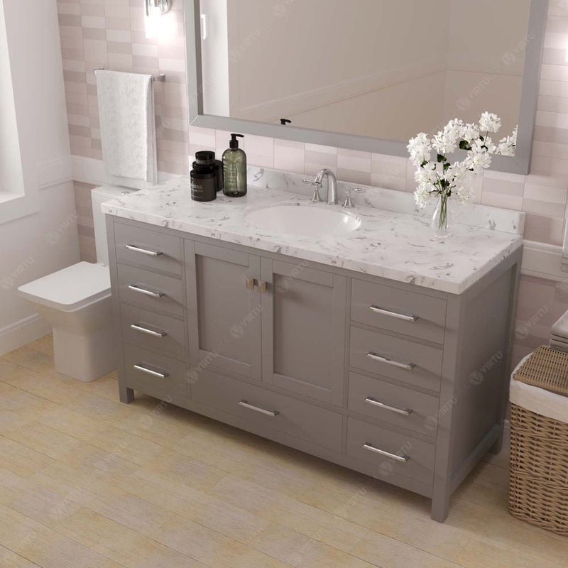 Modern Fittings Caroline Avenue 60" Single Bath Vanity with Cultured Marble Quartz Top and Round Sink Faucet