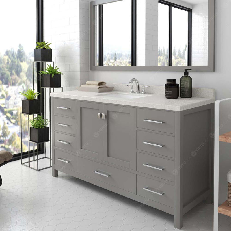 Modern Fittings Caroline Avenue 60" Single Bath Vanity with Quartz Top and Square Sink Faucet