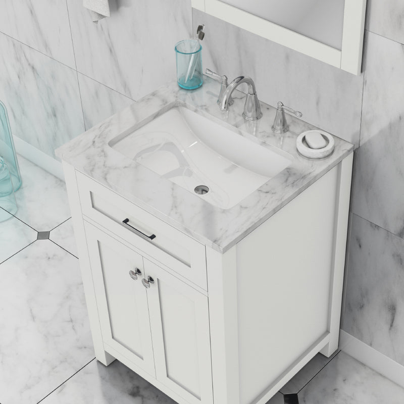 Alya Bath Norwalk 24" Vanity White with Carrera Marble Top HE-101-24-W-CWMT