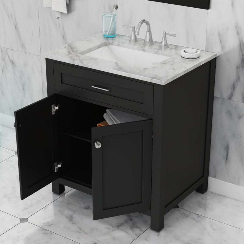 Alya Bath Norwalk 30" Vanity Espresso with Carrera Marble Top HE-101-30-E-CWMT