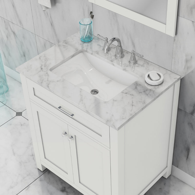 Alya Bath Norwalk 30" Vanity White with Carrera Marble Top HE-101-30-W-CWMT