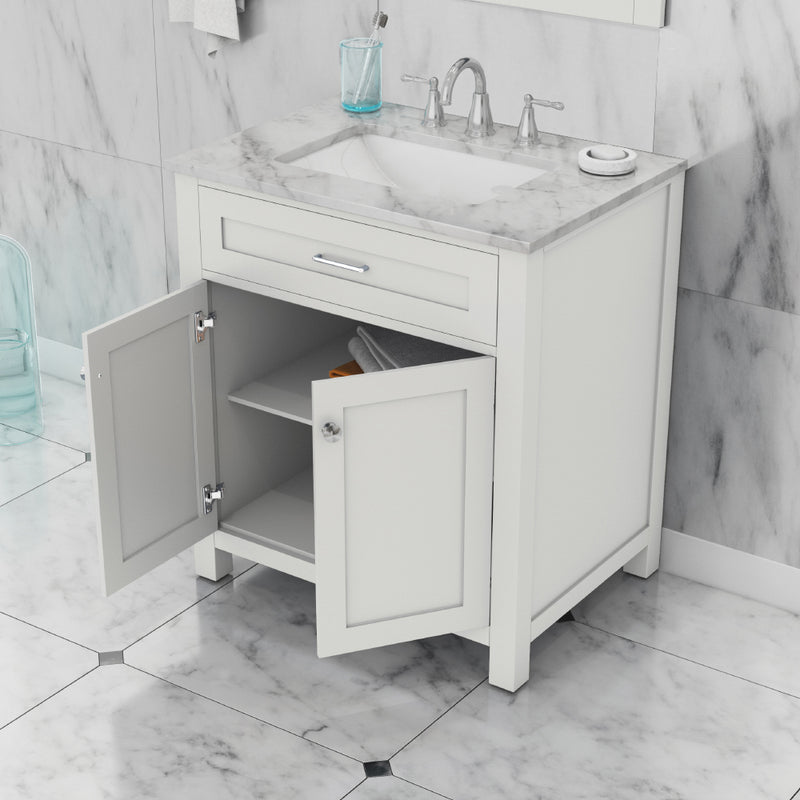 Alya Bath Norwalk 30" Vanity White with Carrera Marble Top HE-101-30-W-CWMT