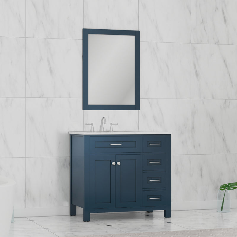 Alya Bath Norwalk 36" Drawer Vanity Blue with Carrera Marble Top HE-101-36-DR-B-CWMT