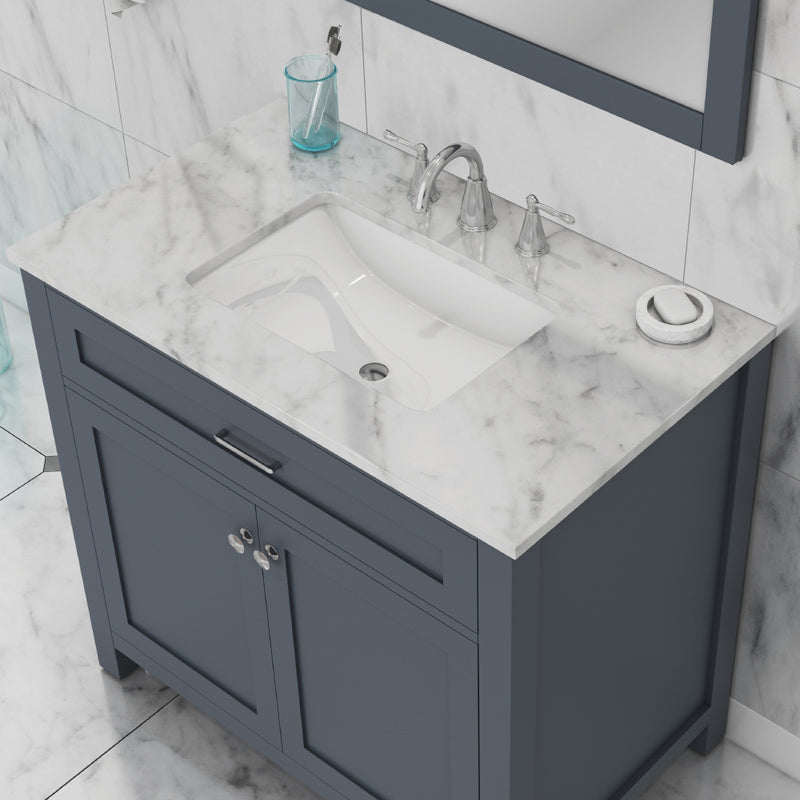 Alya Bath Norwalk 36" Vanity in Gray with Carrera Marble Top HE-101-36-G-CWMT