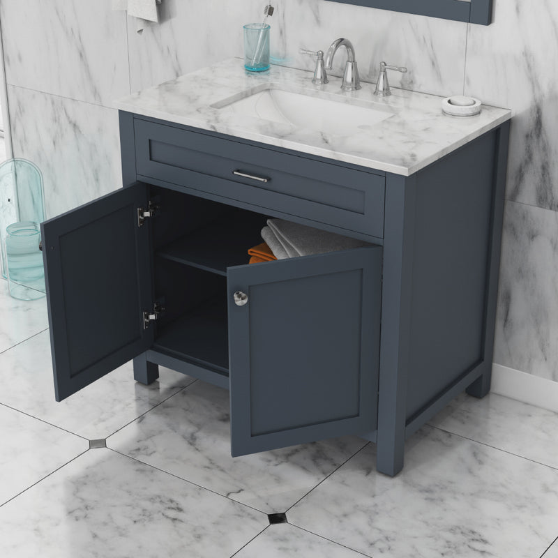 Alya Bath Norwalk 36" Vanity in Gray with Carrera Marble Top HE-101-36-G-CWMT