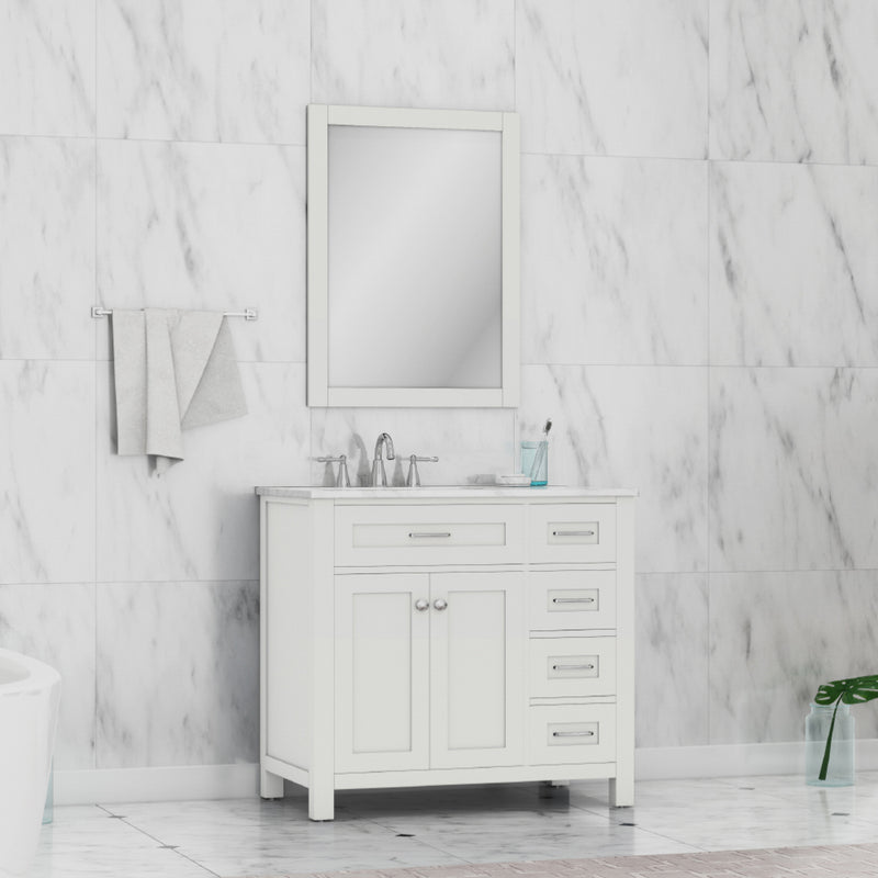 Alya Bath Norwalk 36" Drawer Vanity White with Carrera Marble Top HE-101-36-DR-W-CWMT