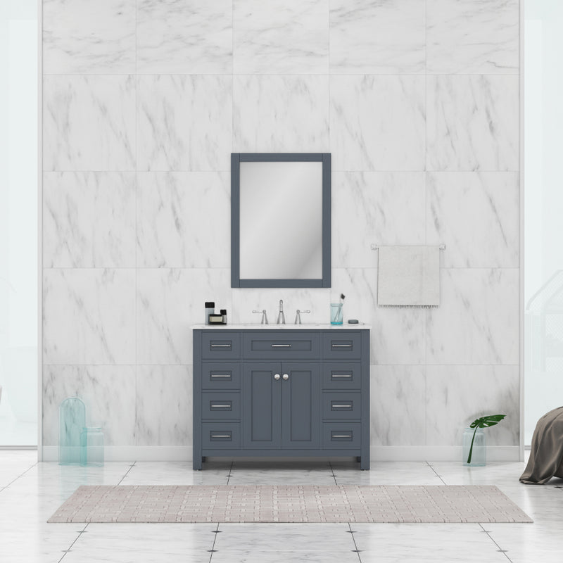 Alya Bath Norwalk 42" Vanity in Gray with Carrera Marble Top HE-101-42-G-CWMT