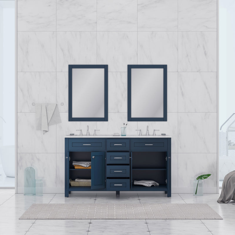 Alya Bath Norwalk 60" Double Vanity Blue with Carrera Marble Top HE-101-60D-B-CWMT