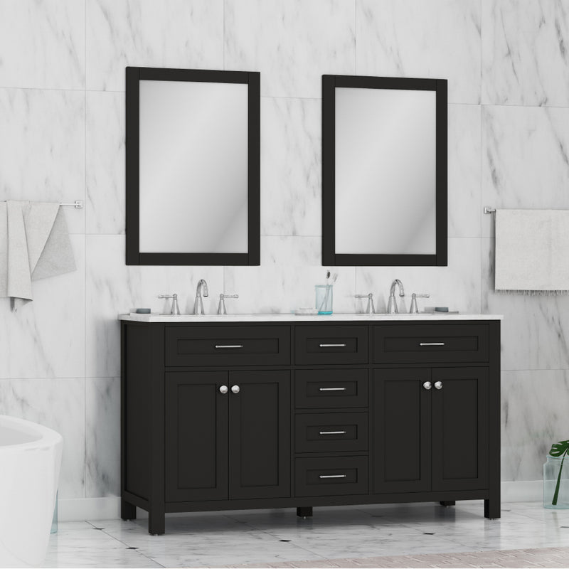 Alya Bath Norwalk 60" Double Vanity Espresso with Carrera Marble Top HE-101-60D-E-CWMT