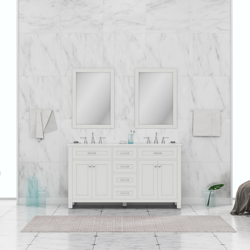 Alya Bath Norwalk 60" Double Vanity White with Carrera Marble Top HE-101-60D-W-CWMT