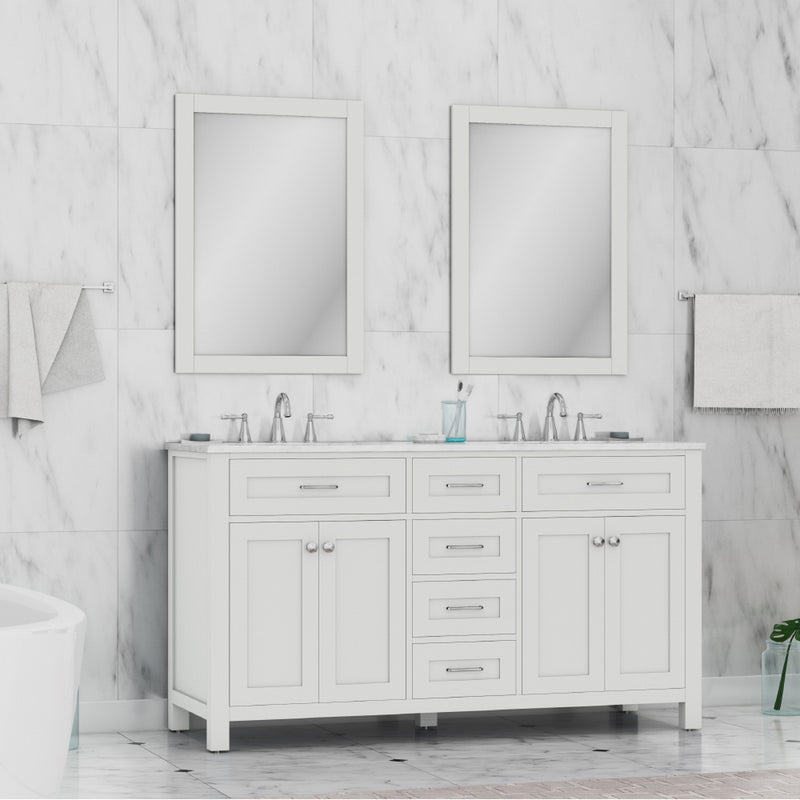 Alya Bath Norwalk 60" Double Vanity White with Carrera Marble Top HE-101-60D-W-CWMT